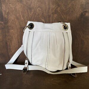 B Makowsky White Pebbled Leather Crossbody Bag